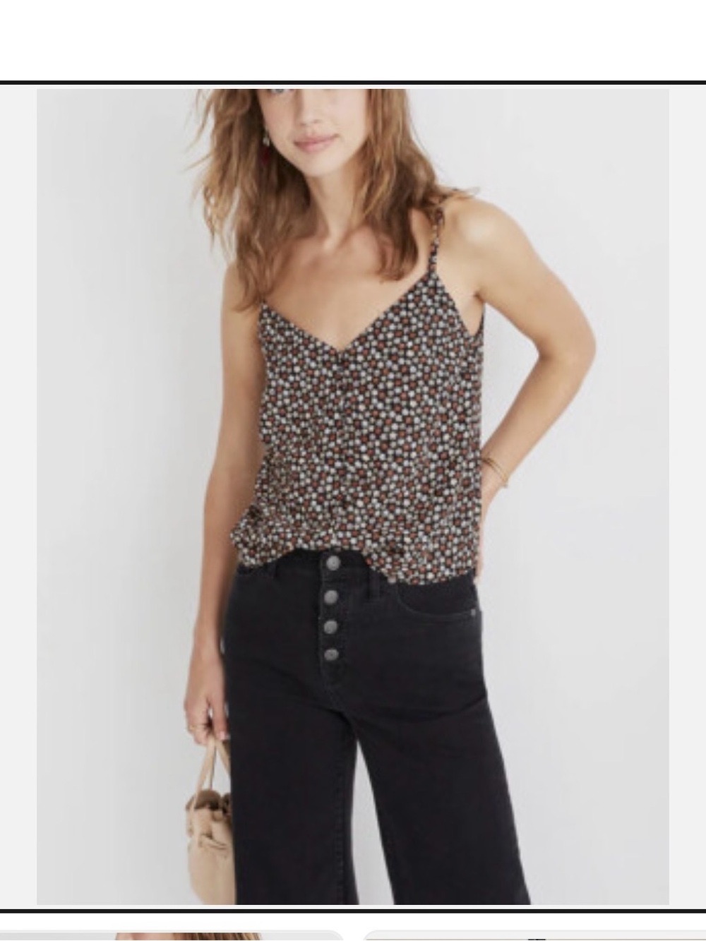 Madewell Black Floral Button Down Cami Tank